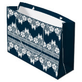 Retro wit kant met vlinders op een donkerblauwe b groot cadeauzakje (Achterkant Gekanteld)