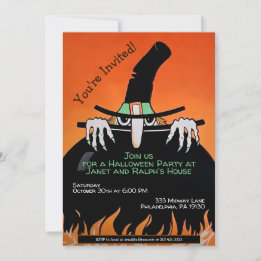 Retro Witch Halloween Uitnodigen Kaart