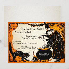 Retro Witch Halloween uitnodiging