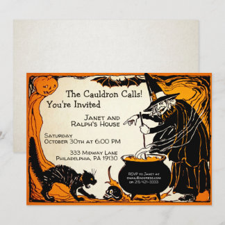 Retro Witch Halloween uitnodiging
