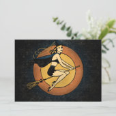 Retro Witch Halloween Uitnodigingen (Staand voorkant)
