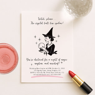 Retro Witch met Crystal Ball Halloween Party Kaart