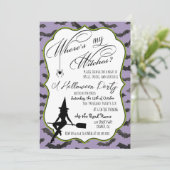 Retro Witch Paarse Halloween Party nodigt uit Kaart (Staand voorkant)