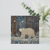 Retro witte beer boho winter bos boslandschap kaart (Staand voorkant)