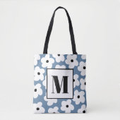Retro Witte Bloemen Aangepaste Monogram Draagtas (Voorkant)