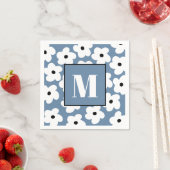 Retro Witte Bloemen Aangepaste Monogram Initiaal Servet (Insitu)