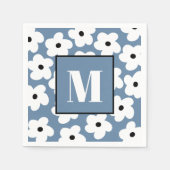 Retro Witte Bloemen Aangepaste Monogram Initiaal Servet (Voorkant)