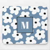 Retro Witte Bloemen Aangepaste Monogram Muismat (Voorkant)