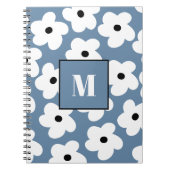 Retro Witte Bloemen Aangepaste Monogram Notitieboe Notitieboek (Voorkant)