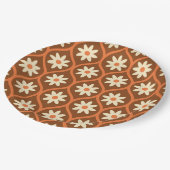 Retro Witte Bloemen op Bruin  Ogee Papieren Bordje (Gekanteld)