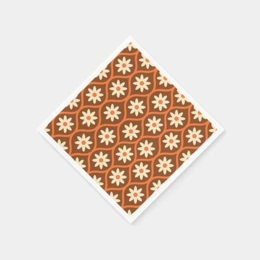 Retro Witte Bloemen op Bruin  Ogee Servet (Hoek)