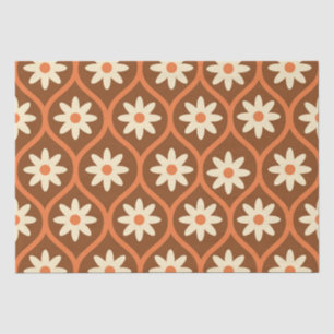 Retro Witte Bloemen op Bruin  Ogee Tissuepapier