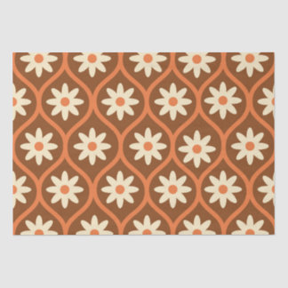 Retro Witte Bloemen op Bruin  Ogee Tissuepapier