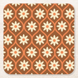 Retro Witte Bloemen op Bruin  Ogee Vierkante Kartonnen Onderzetter