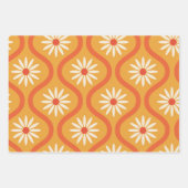 Retro witte bloemen op midden eeuw Sinaasappel Oge Inpakpapier Vel (Voorkant)
