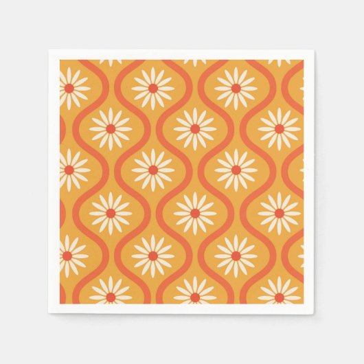 Retro witte bloemen op midden eeuw Sinaasappel Oge Servet (Voorkant)