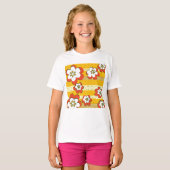 Retro witte en Oranje bloemen T-shirt (Voorkant volledig)