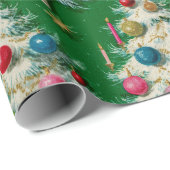 Retro Witte Kerstbomen Groen Cadeaupapier (Rol Hoek)