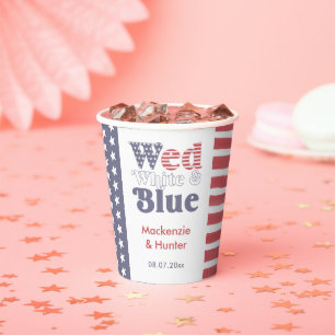 Retro wo wit blauw koppels bruiloft douche papieren bekers