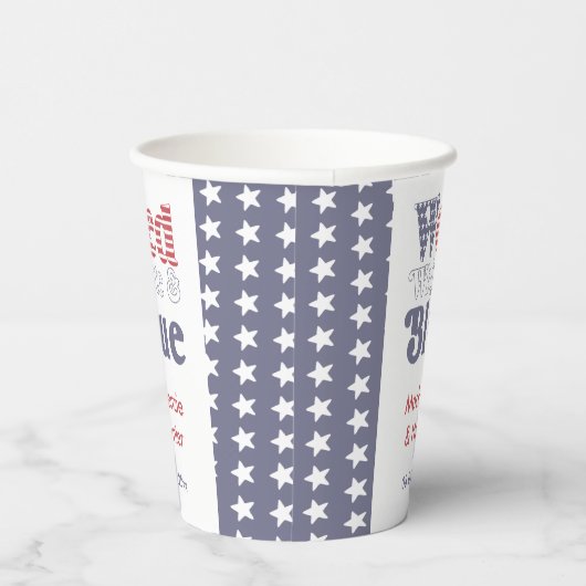 Retro wo wit blauw koppels bruiloft douche papieren bekers (Rechts)