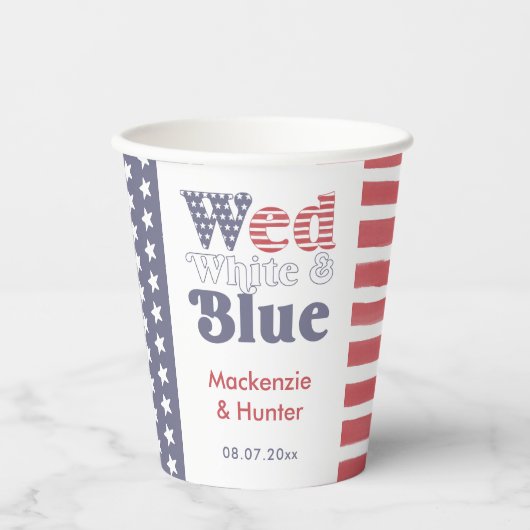 Retro wo wit blauw koppels bruiloft douche papieren bekers (Voorkant)