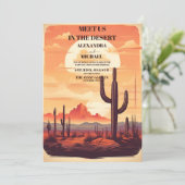 Retro woestijn cactus geïllustreerde bruiloft kaart (Staand voorkant)