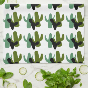 Retro woestijn saguaro cactus keukenhanddoek