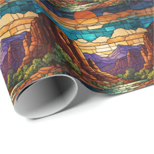 Retro woestijn scène Sedona bergen glas-in-lood ku Cadeaupapier
