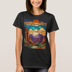 Retro woestijn scène Sedona bergen glas-in-lood ku T-shirt