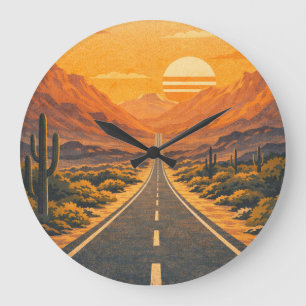 Retro Woestijn Snelweg Zonsondergang Landschap Klo Grote Klok
