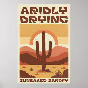 Retro woestijntafereel met cactus poster