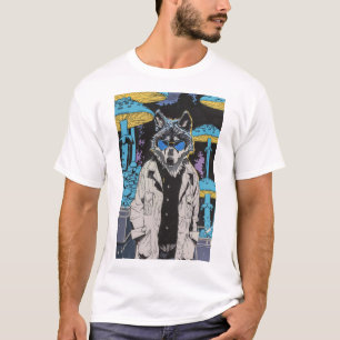 Retro Wolf in Lab Coat Comic Art T-shirt