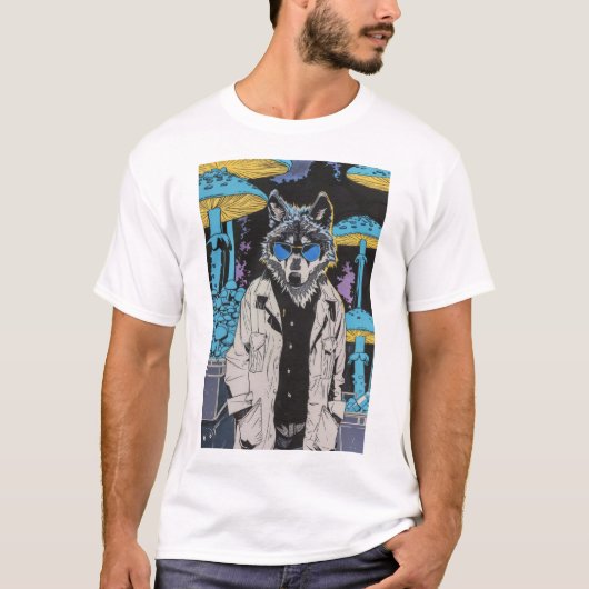 Retro Wolf in Lab Coat Comic Art T-shirt (Voorkant)