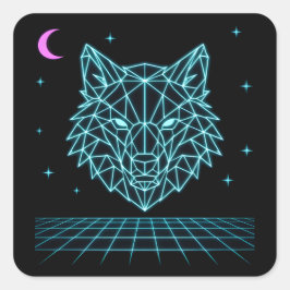 Retro Wolf Synthwave - Neon Nacht Huiler Vierkante Sticker