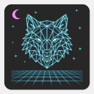 Retro Wolf Synthwave - Neon Nacht Huiler Vierkante Sticker