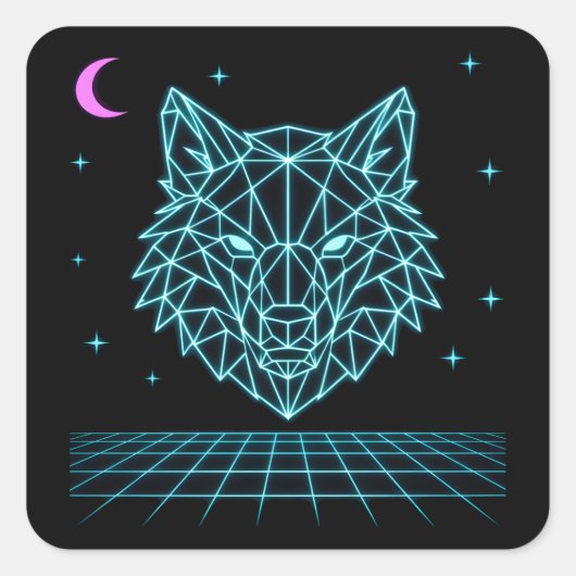 Retro Wolf Synthwave - Neon Night Howler Vierkante Sticker (Voorkant)