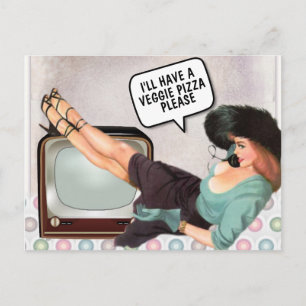 RETRO WOMAN COMMANDER UNE CARTE POSTALE VÉGÉTARIEN