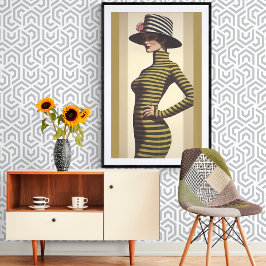 Retro Woman die Pet met Roos heeft Poster