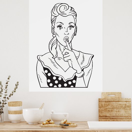  Retro Woman houdt vol stil te blijven Poster (Keuken)