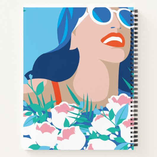 Retro Woman met bloemen en zonneschijn Notitieboek (Achterkant)