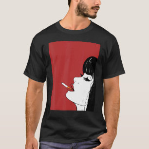 Retro Women Face Lady Girl Black Hair White Cool H T-shirt