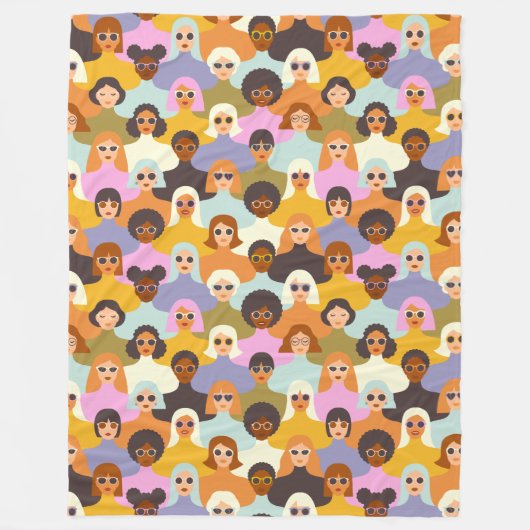 Retro Women of the World Pattern Fleece Deken (Voorkant)