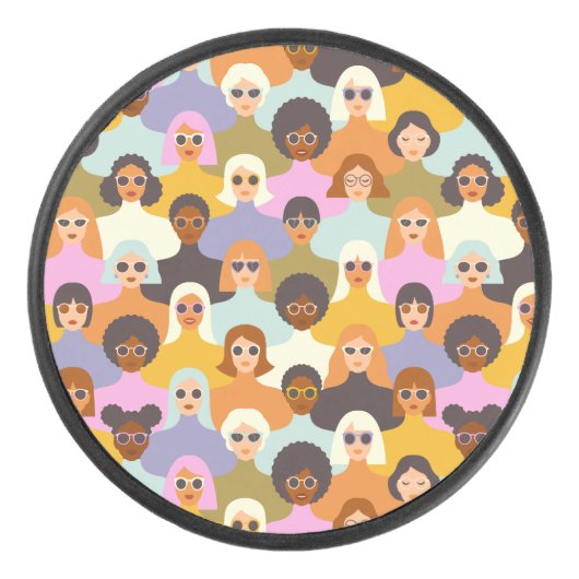 Retro Women of the World Pattern Hockey Puck (Voorkant)