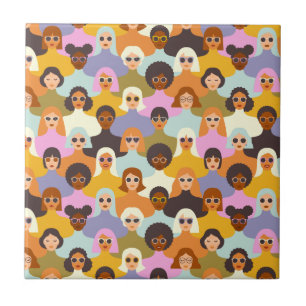 Retro Women of the World Pattern Tegeltje