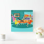 Retro Women's Kaart Game Wall Clock Vierkante Klok (Huis)