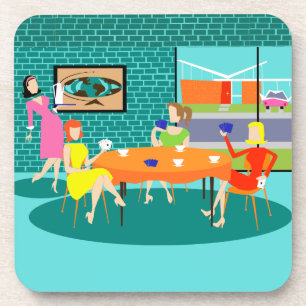 Retro Women's Wekly Card Game Cork Onderzetters