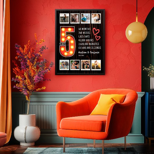 Retro Wood 5e Jubileum Custom Photo Collage Poster