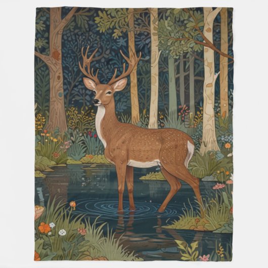 Retro Woodland Deer Fleece Deken (Voorkant)