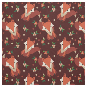 Retro Woodland Foxes and Flowers Pattern Stof