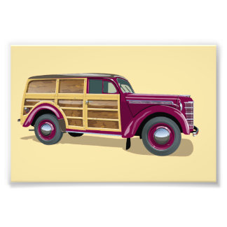 Retro woody wagon delivery truck  foto afdruk